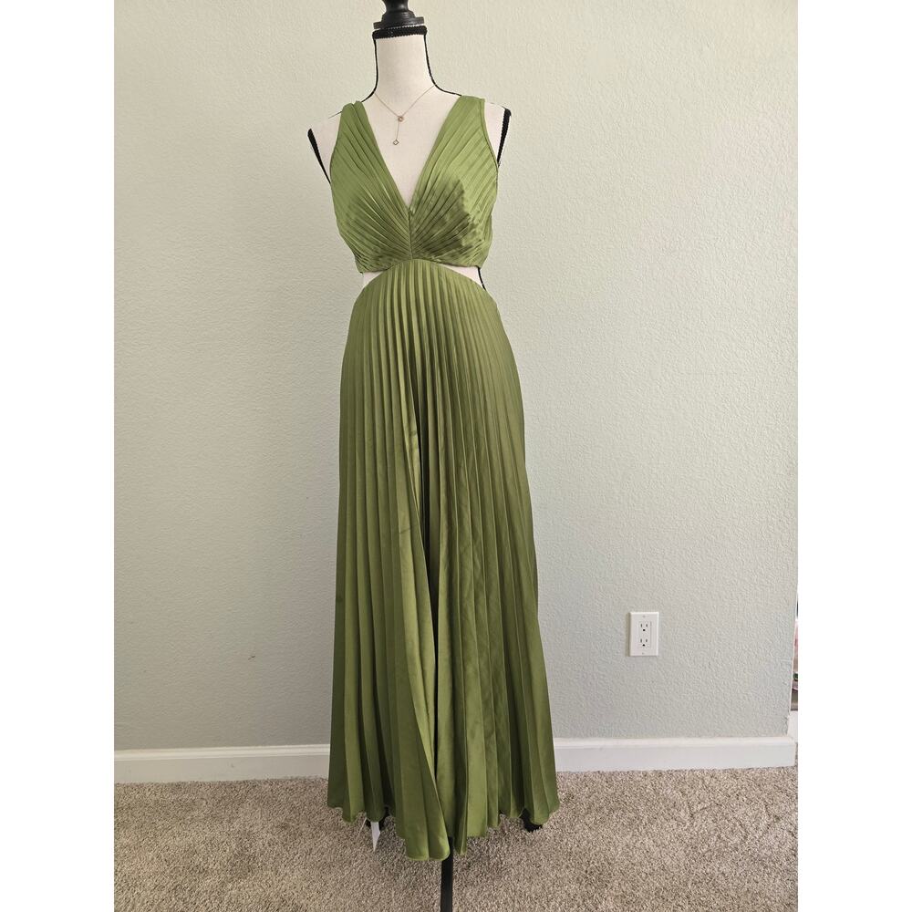 Abercrombie & Fitch Green Pleated Maxi Dress Sz S Cutout Open Back Wedding Guest - Picture 4 of 13